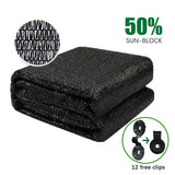 50% Shade Cloth Sunblock Fabric Greenhouse Garden Plant Cover Black 12 Clips