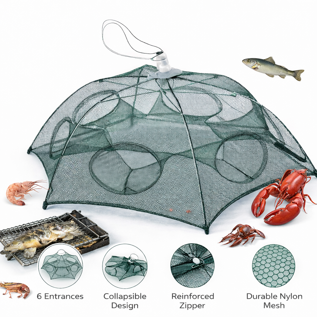 Fishing Bait Trap Crab Shrimp Crawdad Cast Dip Net Fish Minnow Cage Foldable