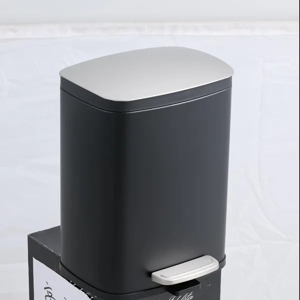 Small Bathroom Trash Can 5L 1.3 Gal Black Stainless Steel Step Pedal with Lid