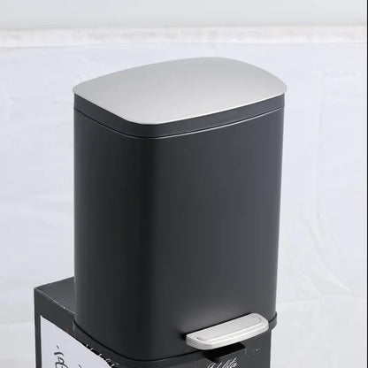 Small Bathroom Trash Can 5L 1.3 Gal Black Stainless Steel Step Pedal with Lid