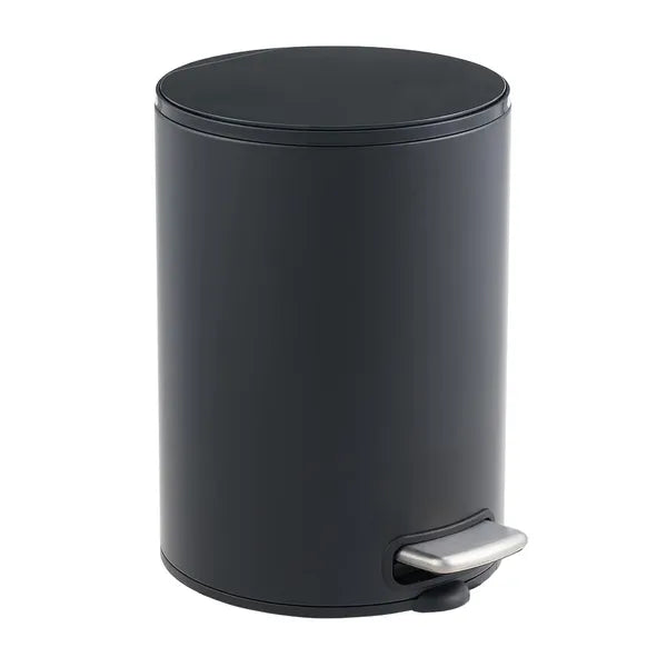 5L Small Bathroom Trash Can Black Stainless Steel Step Pedal Lid Removable Bucket