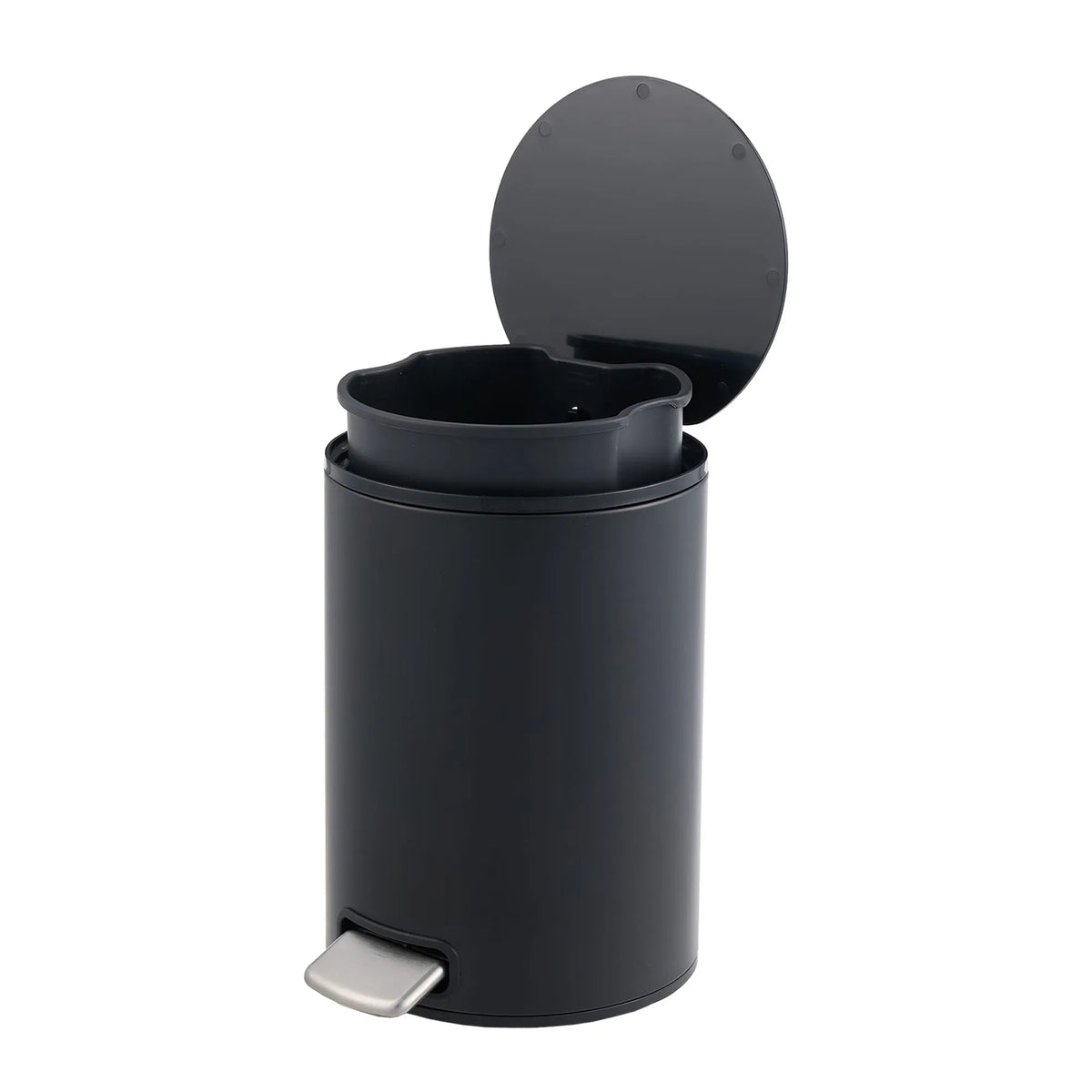 5L Small Bathroom Trash Can Black Stainless Steel Step Pedal Lid Removable Bucket