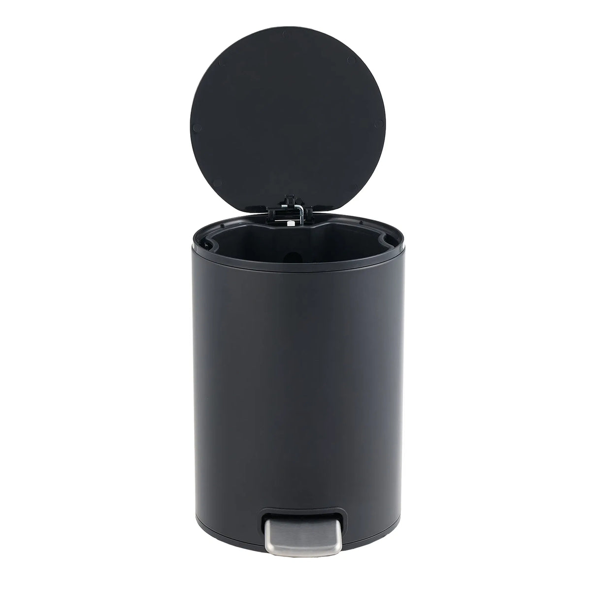 5L Small Bathroom Trash Can Black Stainless Steel Step Pedal Lid Removable Bucket