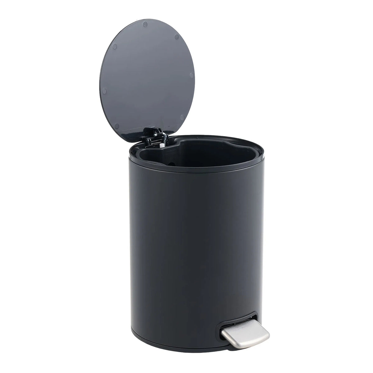 5L Small Bathroom Trash Can Black Stainless Steel Step Pedal Lid Removable Bucket