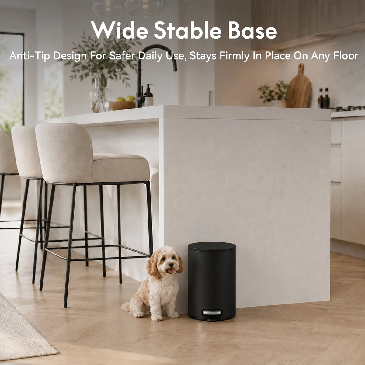 5L Small Bathroom Trash Can Black Stainless Steel Step Pedal Lid Removable Bucket