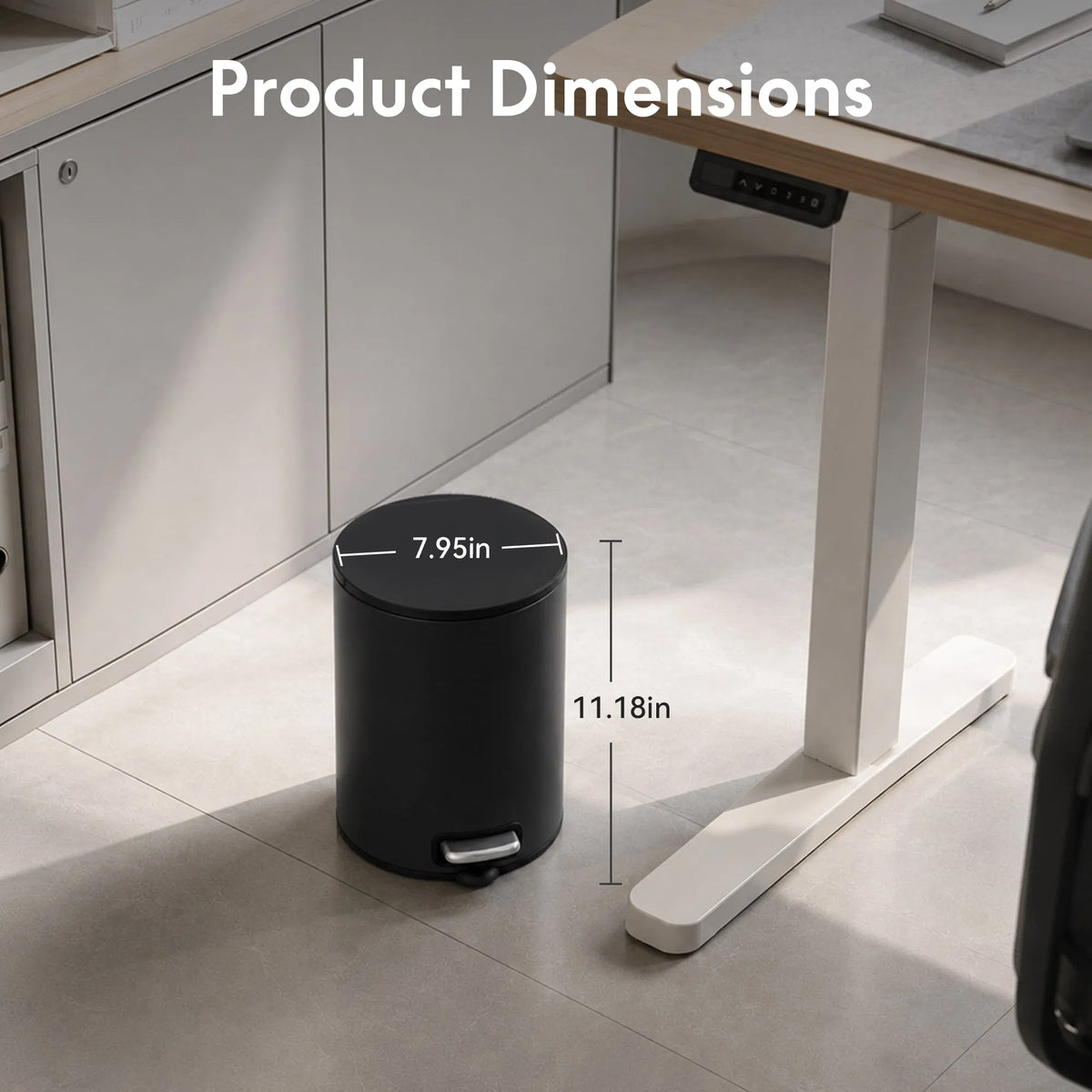 5L Small Bathroom Trash Can Black Stainless Steel Step Pedal Lid Removable Bucket