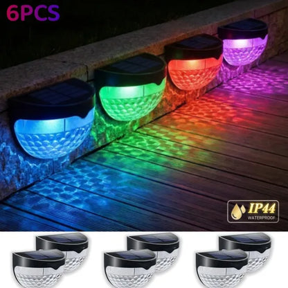 RGB Solar Fence Lights Outdoor Waterproof Deck Step Stair Post Lights Black 6 Pack