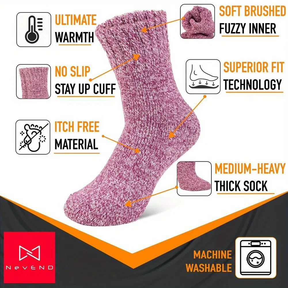 6 Pairs Women's Wool Thermal Socks 9-11 2.4 TOG Warm Winter Boot Socks