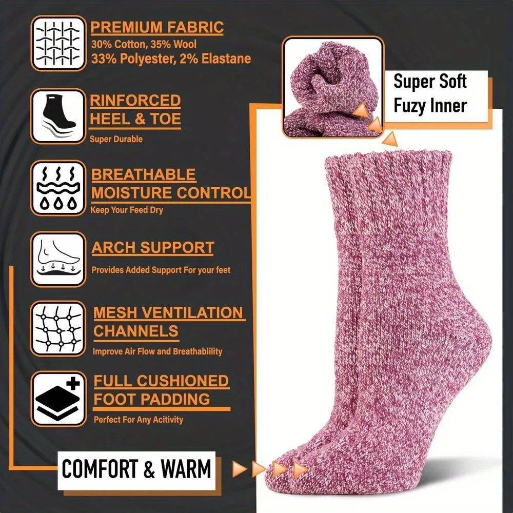 6 Pairs Women's Wool Thermal Socks 9-11 2.4 TOG Warm Winter Boot Socks