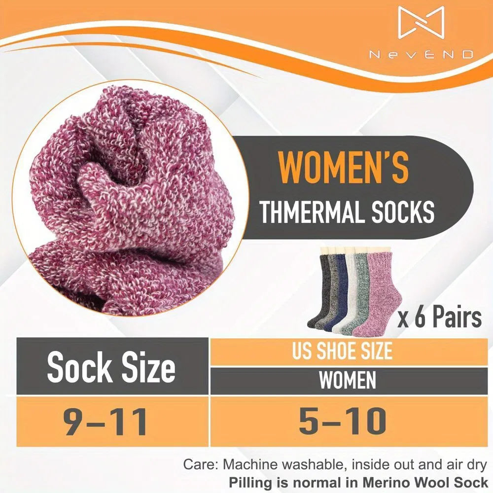 6 Pairs Women's Wool Thermal Socks 9-11 2.4 TOG Warm Winter Boot Socks