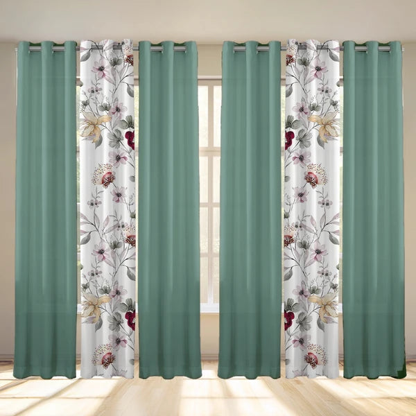 6 Panel Window Curtain Set Sage Green Floral Drapes 38x84 Light Filtering Grommet