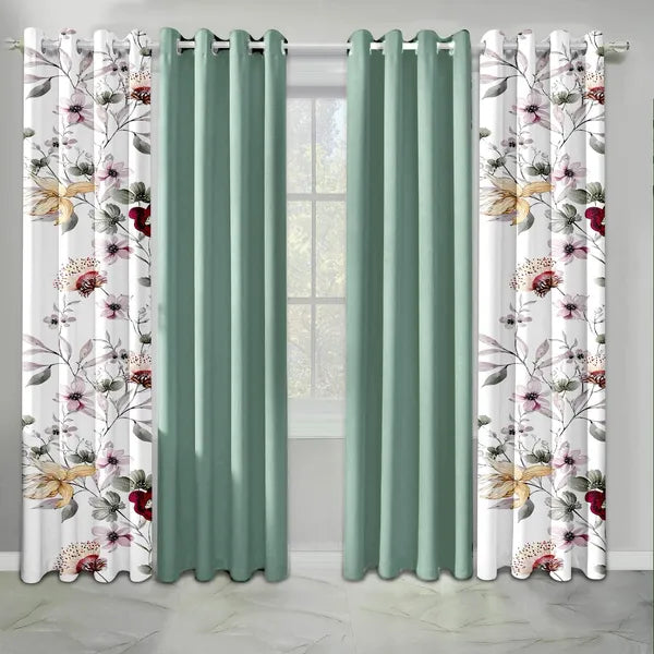 6 Panel Window Curtain Set Sage Green Floral Drapes 38x84 Light Filtering Grommet