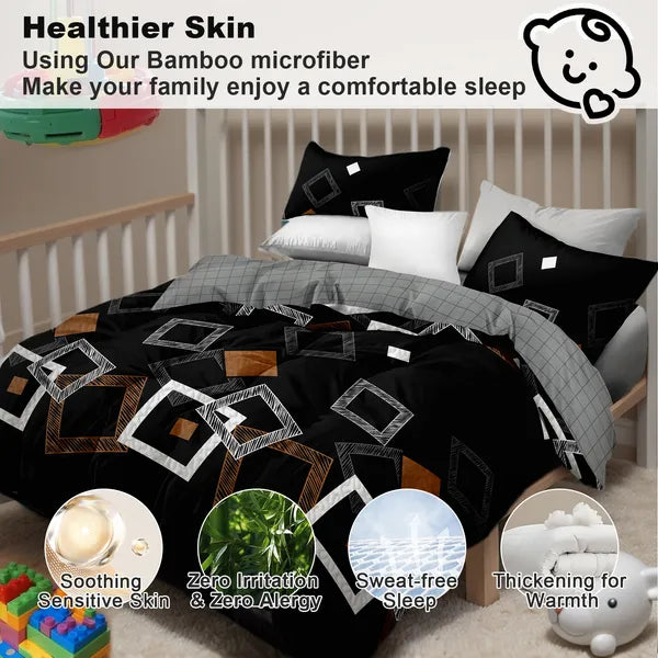 6 Piece Bed in a Bag Comforter Set Black Geometry Cooling Sheet Shams King Cal
