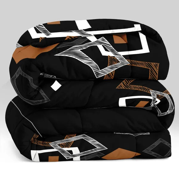 6 Piece Bed in a Bag Comforter Set Black Geometry Cooling Sheet Shams King Cal