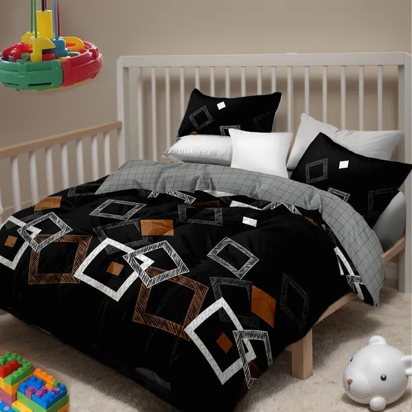 6 Piece Bed in a Bag Comforter Set Black Geometry Cooling Sheet Shams King Cal