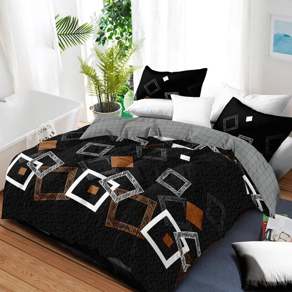 6 Piece Bed in a Bag Comforter Set Black Geometry Cooling Sheet Shams King Cal