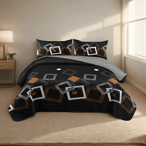 6 Piece Bed in a Bag Comforter Set Black Geometry Cooling Sheet Shams King Cal