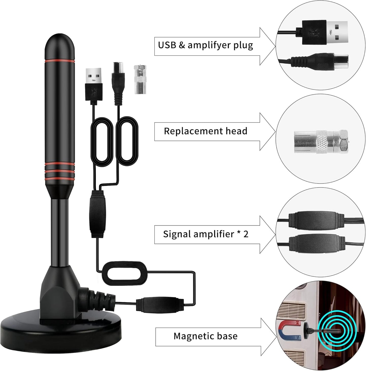 Upgraded TV Antenna Indoor Outdoor HDTV Amplified Digital TV Antenna 4K 1080P Long Range