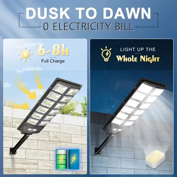 Solar Street Lights Outdoor Waterproof Dusk to Dawn 800W 504 LED Flood Light