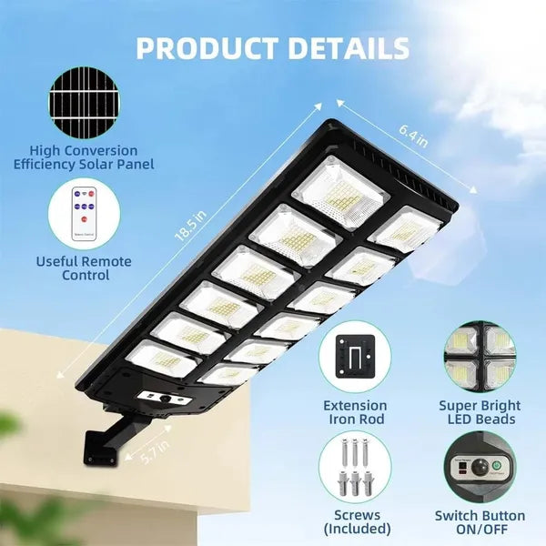 Solar Street Lights Outdoor Waterproof Dusk to Dawn 800W 504 LED Flood Light