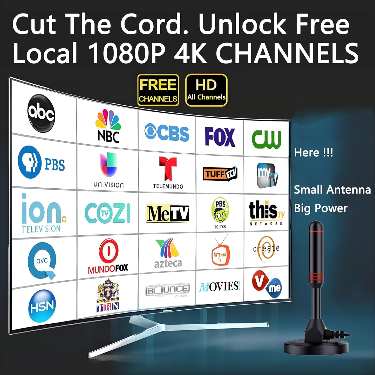 Upgraded TV Antenna Indoor Outdoor HDTV Amplified Digital TV Antenna 4K 1080P Long Range