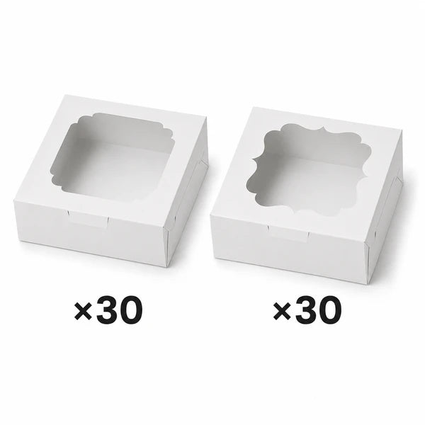 60 Pack Bakery Boxes with Window 8x8x2.5 White Cookie Pastry Donut Boxes