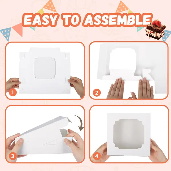 60 Pack Bakery Boxes with Window 8x8x2.5 White Cookie Pastry Donut Boxes