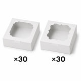 60 Pack Bakery Boxes with Window 8x8x2.5 White Cookie Pastry Donut Boxes