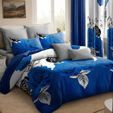 9 Piece Blue Rose Floral Bedspread Curtain Set Queen King Cal King Bedding