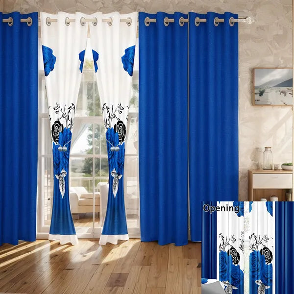 9 Piece Blue Rose Floral Bedspread Curtain Set Queen King Cal King Bedding