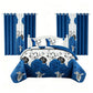 9 Piece Blue Rose Floral Bedspread Curtain Set Queen King Cal King Bedding