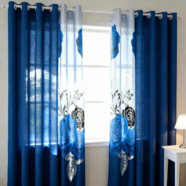 9 Piece Blue Rose Floral Bedspread Curtain Set Queen King Cal King Bedding
