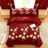 9 Piece Burgundy Red Floral Bedspread Curtain Set Queen King Cal King Bedding