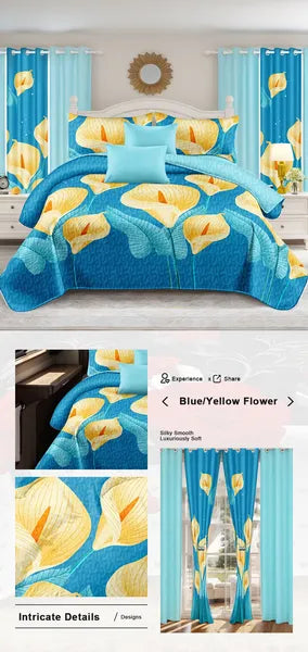 9 Piece Bed in a Bag Set Calla Lily Floral Bedspread Curtains Cal King Size