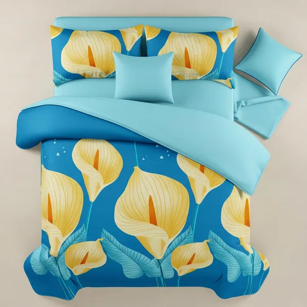 9 Piece Bed in a Bag Set Calla Lily Floral Bedspread Curtains Cal King Size