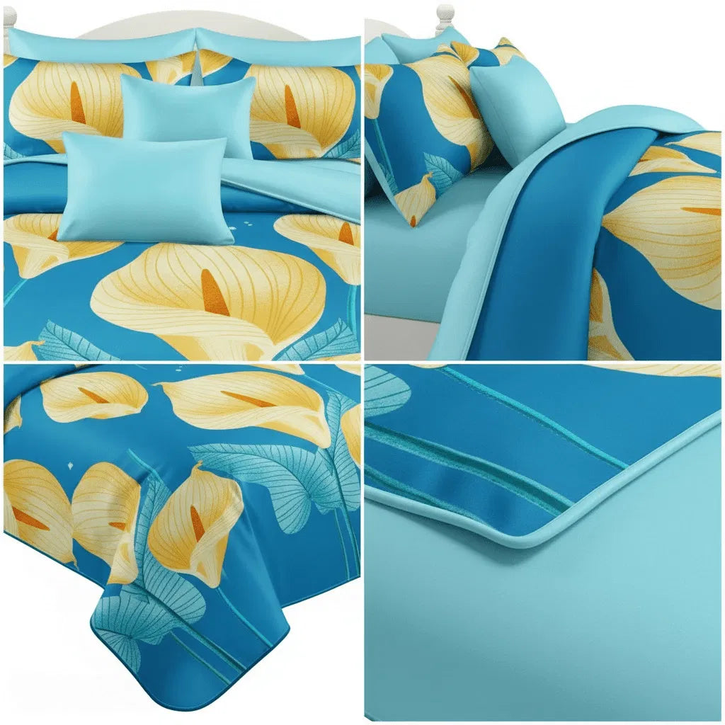 9 Piece Bed in a Bag Set Calla Lily Floral Bedspread Curtains Cal King Size