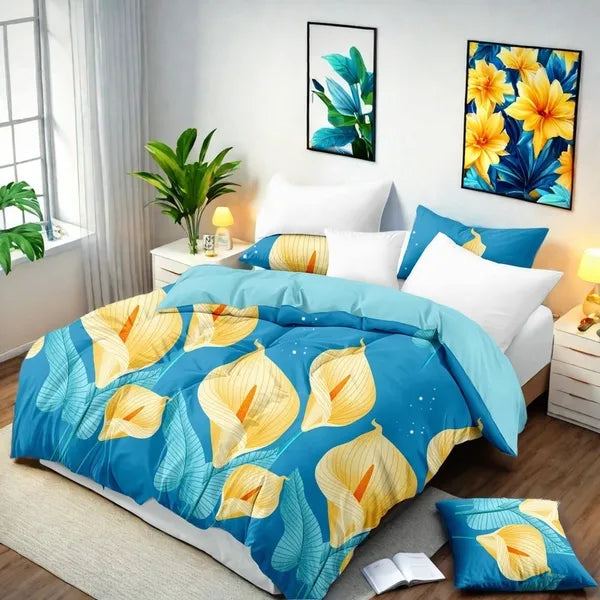 9 Piece Bed in a Bag Set Calla Lily Floral Bedspread Curtains Cal King Size