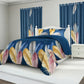 9 Piece Blue Feather Print Bedspread Curtain Set Queen King Cal King Bedding