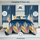 9 Piece Blue Feather Print Bedspread Curtain Set Queen King Cal King Bedding