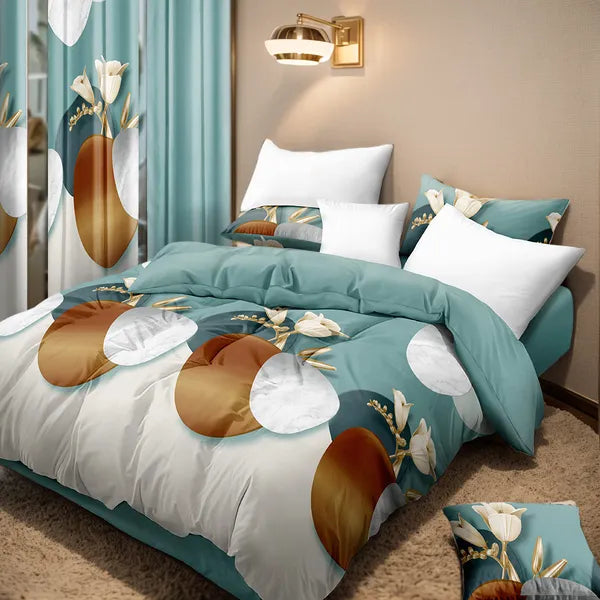 9 Piece Modern Floral Vase Bedspread Curtain Set Queen King Cal King Bedding