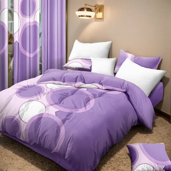 9 Piece Purple Geometric Circle Bedspread Curtain Set Queen King Cal King