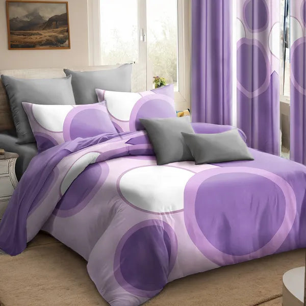 9 Piece Purple Geometric Circle Bedspread Curtain Set Queen King Cal King