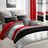 9 Piece Red Geometric Zigzag Bedspread Curtain Set Queen King Cal King Bedding