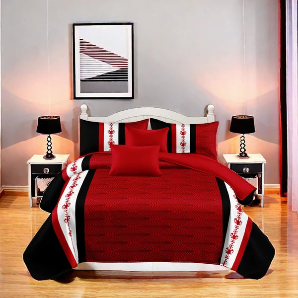 9 Piece Bed in a Bag Set Red White Boho Bedspread Curtains Queen King Cal