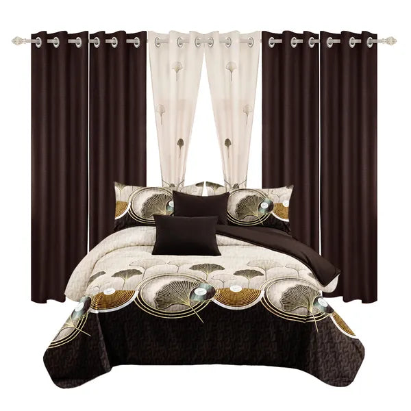 3 Piece Reversible Navy Blue Gold Feather Quilt Set Water Repellent King Cal