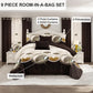 3 Piece Reversible Navy Blue Gold Feather Quilt Set Water Repellent King Cal