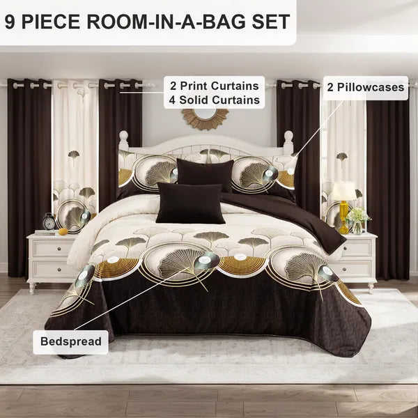3 Piece Reversible Navy Blue Gold Feather Quilt Set Water Repellent King Cal