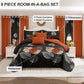 9 Piece Bed in a Bag Set Brown Black Leaf Bedspread Curtains Queen King Cal