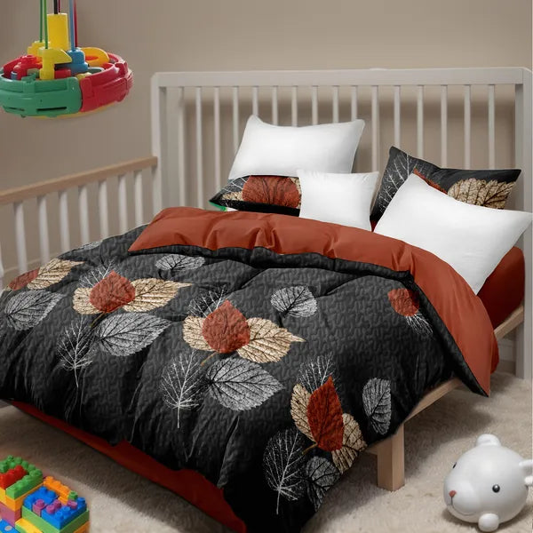 9 Piece Bed in a Bag Set Brown Black Leaf Bedspread Curtains Queen King Cal