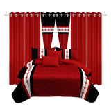 9 Piece Bed in a Bag Set Red White Boho Bedspread Curtains Queen King Cal